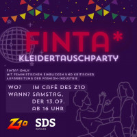 Ein dunkel-lilafarbenes Plakat zeigt die Silhouetten zweier weiblich gelesener Personen, eine Diskokugel und zweier Wimpelketten. Im Vordergrund sind die Namen und Details der Veranstaltung aufgedruckt.